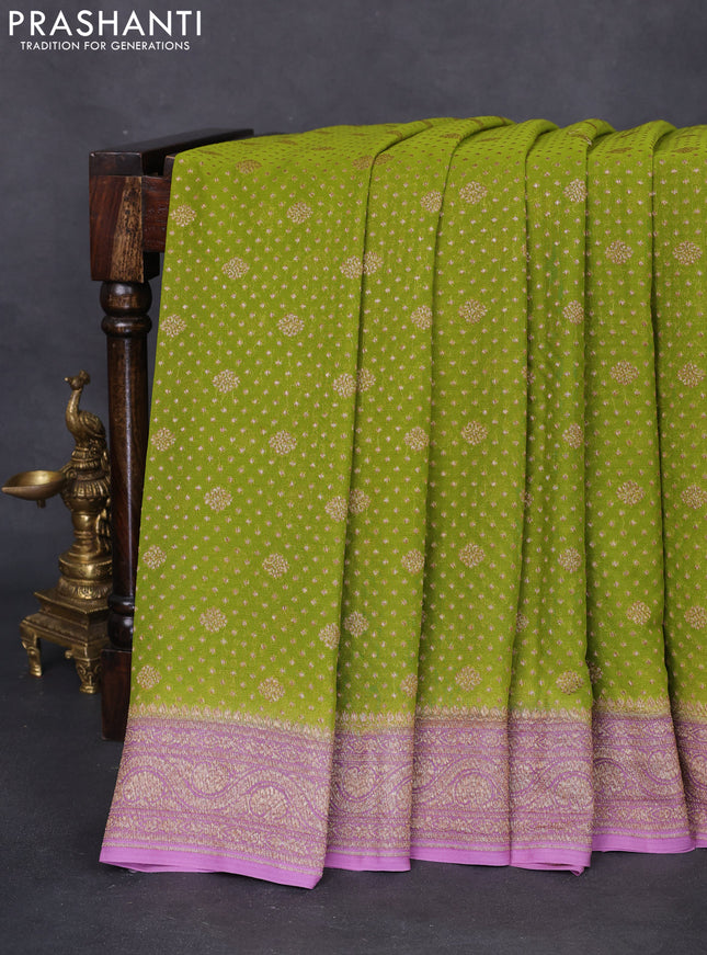 Banarasi georgette saree light green and lavender shade with allover thread & zari woven butta weaves and woven border