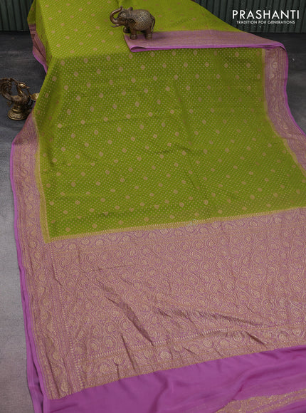Banarasi georgette saree light green and lavender shade with allover thread & zari woven butta weaves and woven border