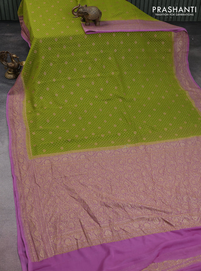 Banarasi georgette saree light green and lavender shade with allover thread & zari woven butta weaves and woven border