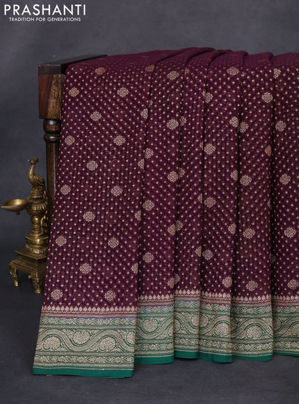 Banarasi georgette saree wine shade and green with allover thread & zari woven butta weaves and woven border