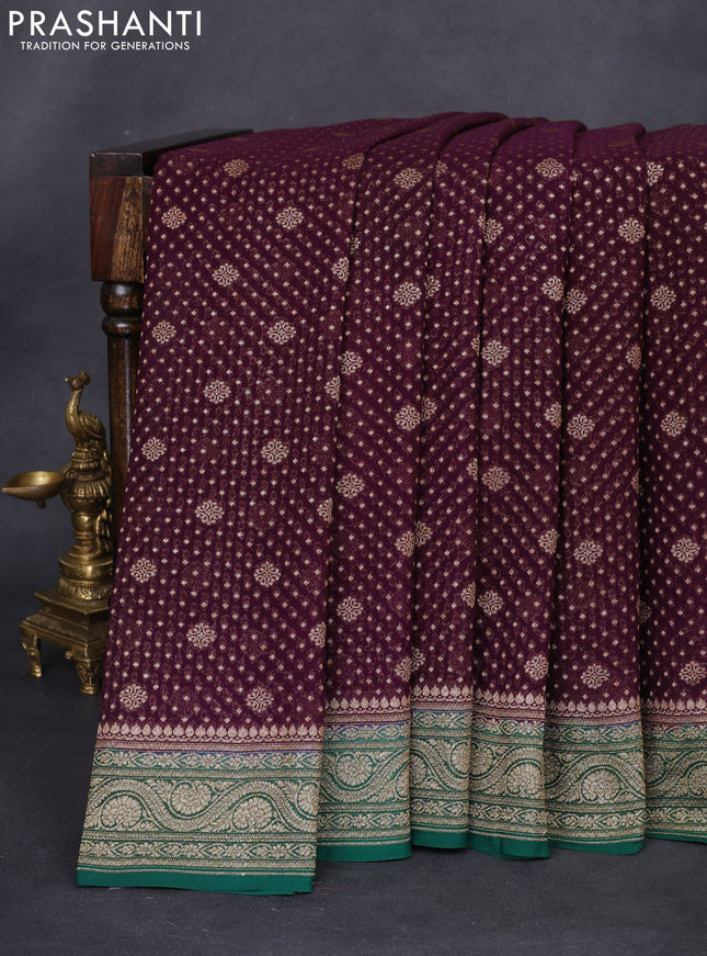 Banarasi georgette saree wine shade and green with allover thread & zari woven butta weaves and woven border