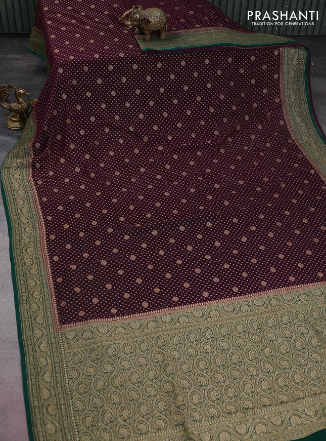 Banarasi georgette saree wine shade and green with allover thread & zari woven butta weaves and woven border