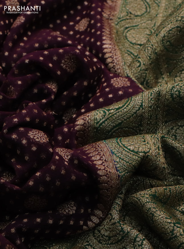 Banarasi georgette saree wine shade and green with allover thread & zari woven butta weaves and woven border