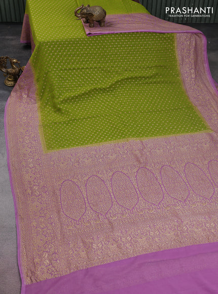 Banarasi georgette saree light green and lavender shade with allover thread & zari woven butta weaves and woven border