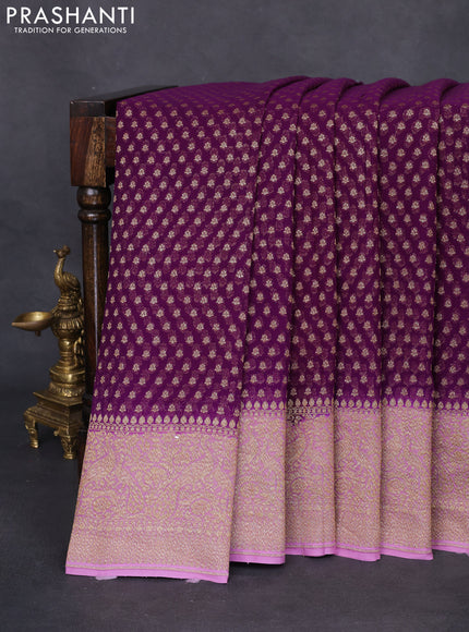 Banarasi georgette saree purple and lavender shade with allover thread & zari woven butta weaves and woven border