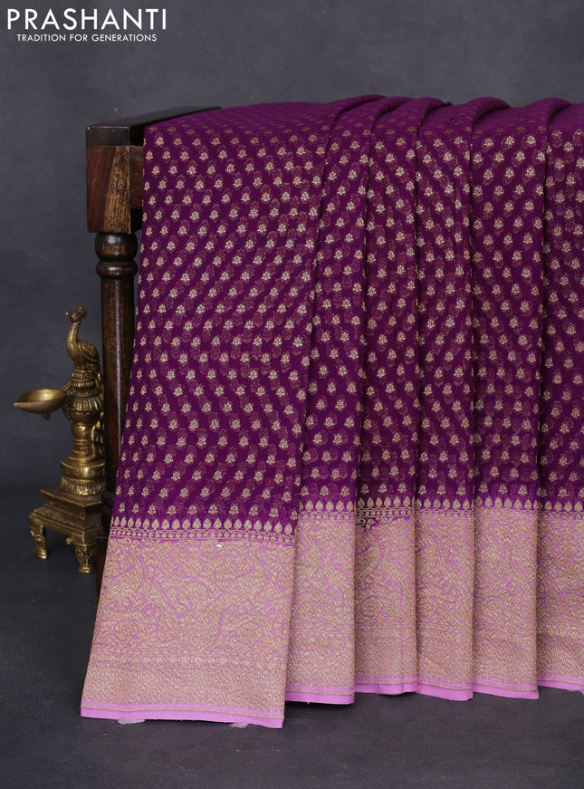 Banarasi georgette saree purple and lavender shade with allover thread & zari woven butta weaves and woven border