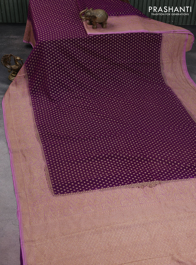 Banarasi georgette saree purple and lavender shade with allover thread & zari woven butta weaves and woven border