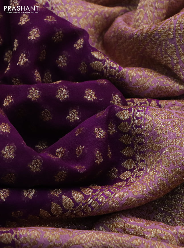Banarasi georgette saree purple and lavender shade with allover thread & zari woven butta weaves and woven border