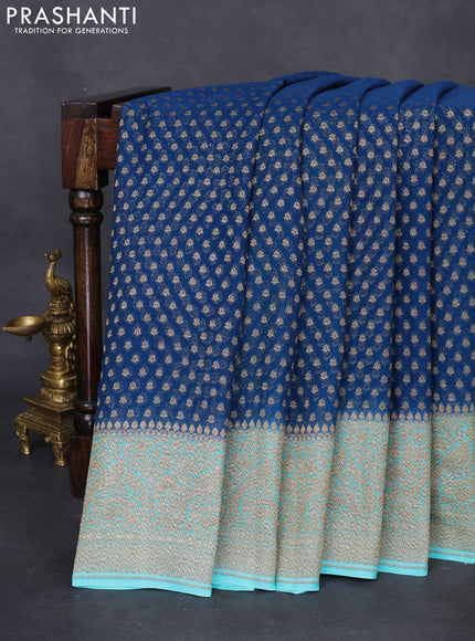 Banarasi georgette saree peacock blue and teal shade with allover thread & zari woven butta weaves and woven border