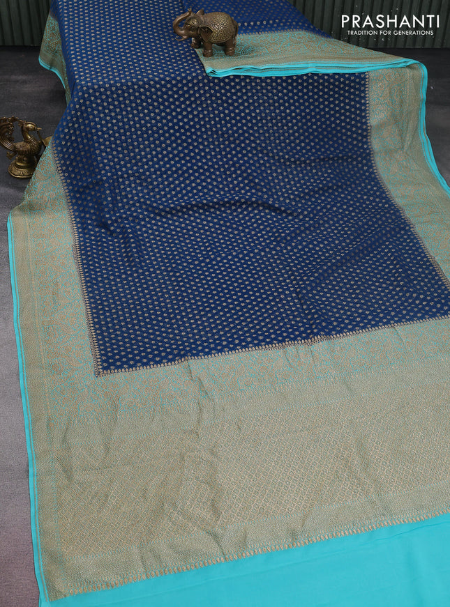 Banarasi georgette saree peacock blue and teal shade with allover thread & zari woven butta weaves and woven border