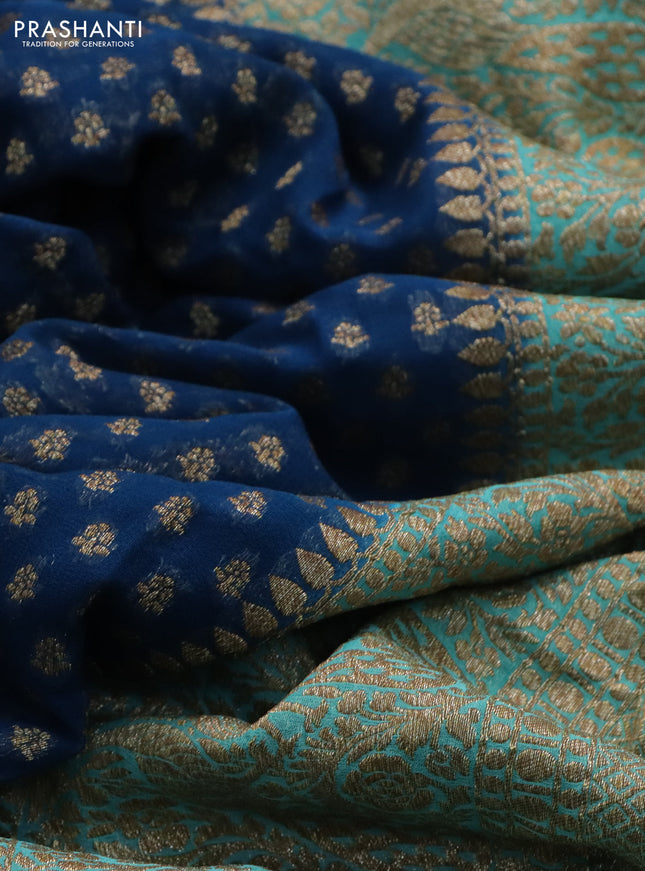 Banarasi georgette saree peacock blue and teal shade with allover thread & zari woven butta weaves and woven border