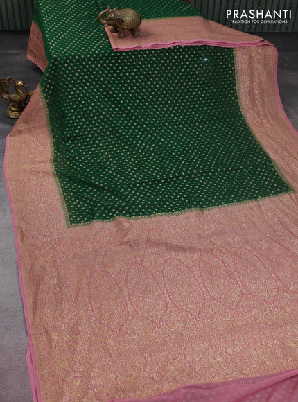Banarasi georgette saree green and pastel pink with allover thread & zari woven butta weaves and woven border