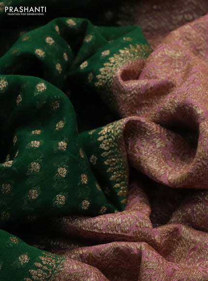 Banarasi georgette saree green and pastel pink with allover thread & zari woven butta weaves and woven border