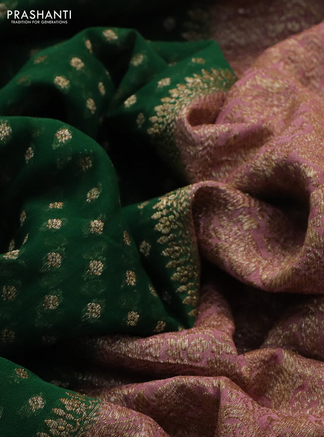 Banarasi georgette saree green and pastel pink with allover thread & zari woven butta weaves and woven border