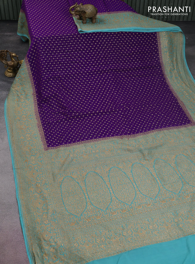Banarasi georgette saree violet and teal blue with allover thread & zari woven butta weaves and woven border