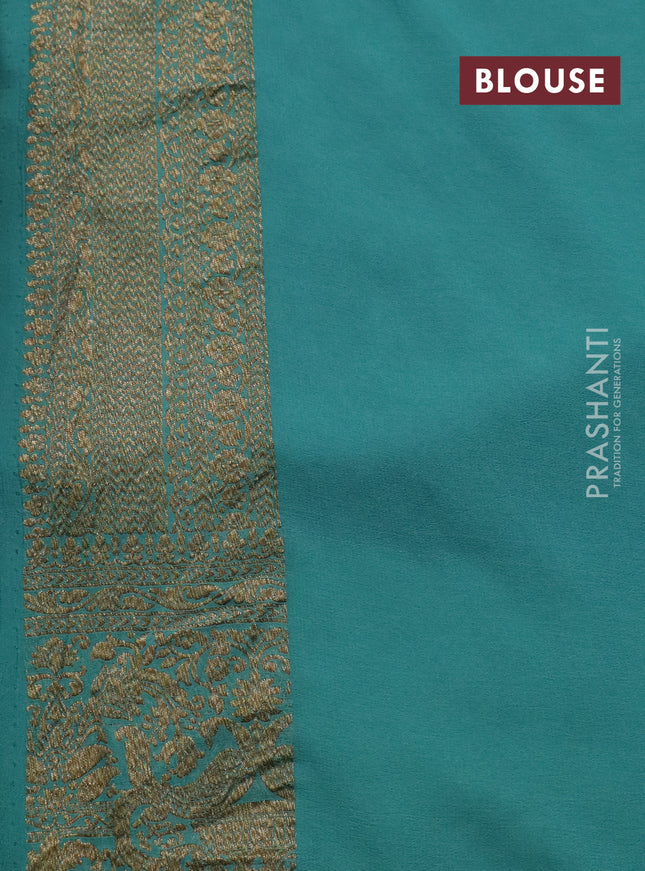 Banarasi georgette saree violet and teal blue with allover thread & zari woven butta weaves and woven border