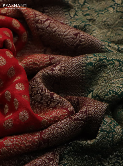 Banarasi georgette saree red and coffee brown green with allover thread & zari woven butta weaves and woven border