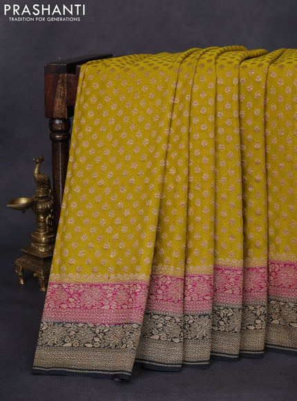 Banarasi georgette saree mustard yellow and pink black with allover thread & zari woven butta weaves and woven border