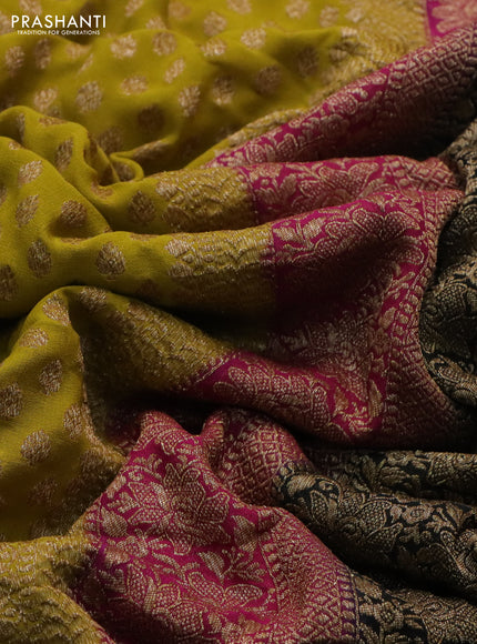Banarasi georgette saree mustard yellow and pink black with allover thread & zari woven butta weaves and woven border