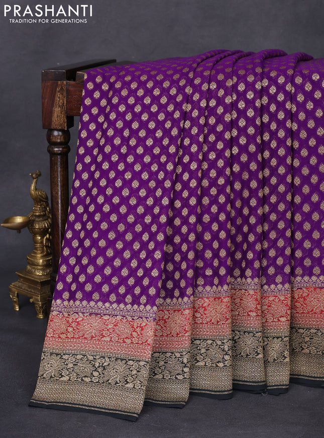 Banarasi georgette saree violet and maroon black with allover thread & zari woven butta weaves and woven border