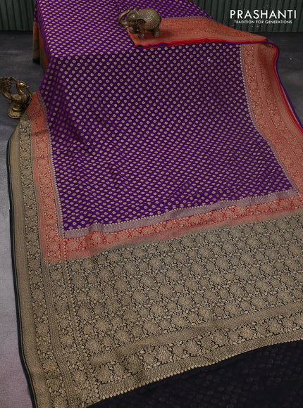 Banarasi georgette saree violet and maroon black with allover thread & zari woven butta weaves and woven border