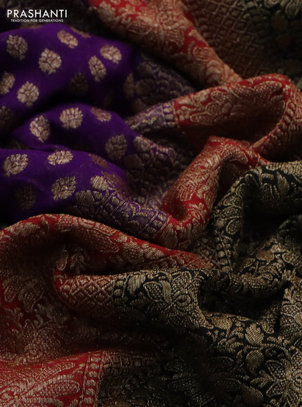 Banarasi georgette saree violet and maroon black with allover thread & zari woven butta weaves and woven border