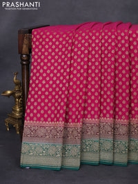 Banarasi georgette saree pink and wine green with allover thread & zari woven butta weaves and woven border