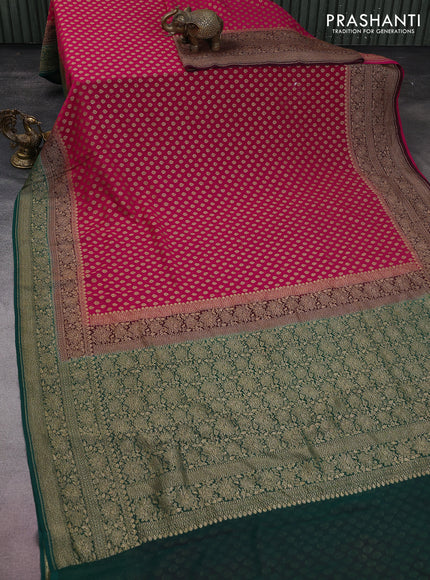 Banarasi georgette saree pink and wine green with allover thread & zari woven butta weaves and woven border