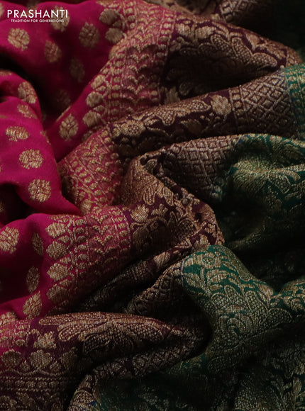 Banarasi georgette saree pink and wine green with allover thread & zari woven butta weaves and woven border