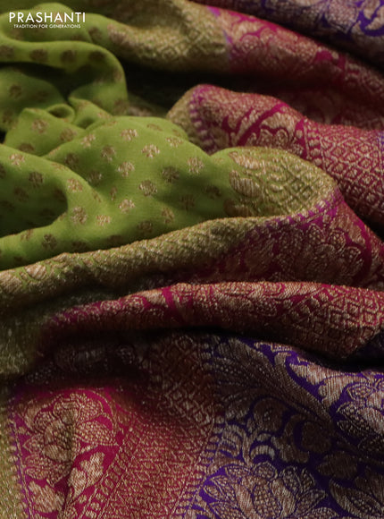 Banarasi georgette saree pista green and pink violet with allover thread & zari woven butta weaves and woven border