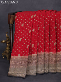 Banarasi georgette saree red and black with allover thread & zari woven butta weave and woven border