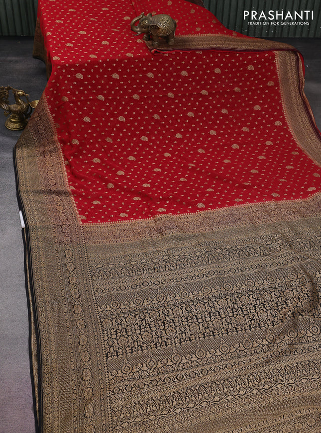 Banarasi georgette saree red and black with allover thread & zari woven butta weave and woven border