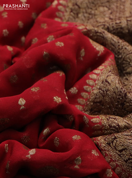 Banarasi georgette saree red and black with allover thread & zari woven butta weave and woven border