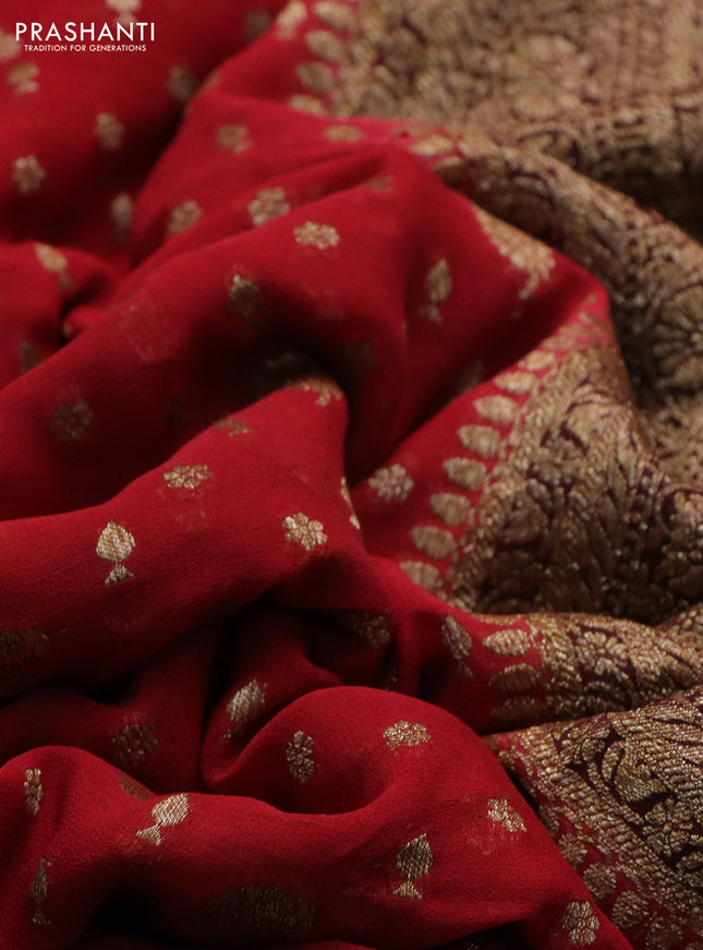 Banarasi georgette saree red and black with allover thread & zari woven butta weave and woven border