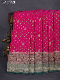 Banarasi georgette saree pink and green with allover thread & zari woven buttas weaves and woven border