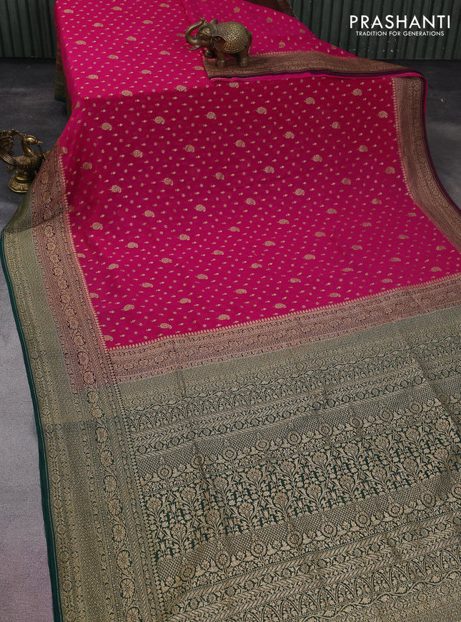 Banarasi georgette saree pink and green with allover thread & zari woven buttas weaves and woven border
