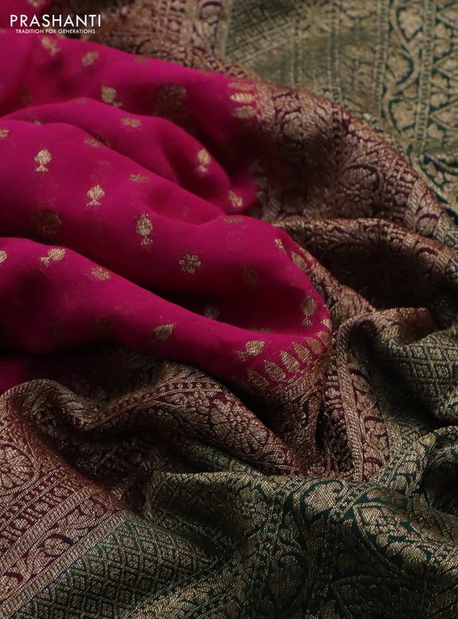 Banarasi georgette saree pink and green with allover thread & zari woven buttas weaves and woven border