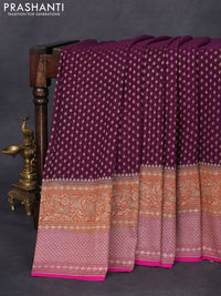 Banarasi georgette saree purple and orange pink with allover thread & zari woven butta weaves and long woven border
