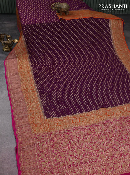 Banarasi georgette saree purple and orange pink with allover thread & zari woven butta weaves and long woven border