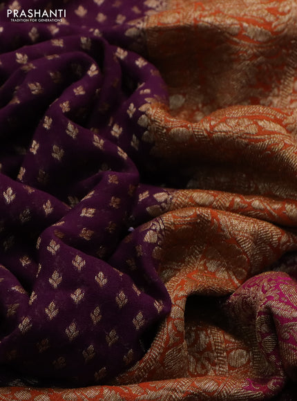 Banarasi georgette saree purple and orange pink with allover thread & zari woven butta weaves and long woven border