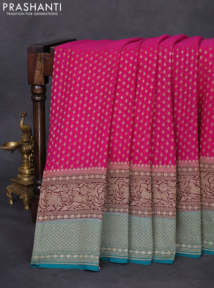 Banarasi georgette saree pink and teal green with allover thread & zari woven butta weaves and long woven border