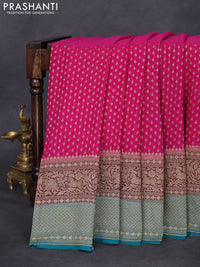 Banarasi georgette saree pink and teal green with allover thread & zari woven butta weaves and long woven border