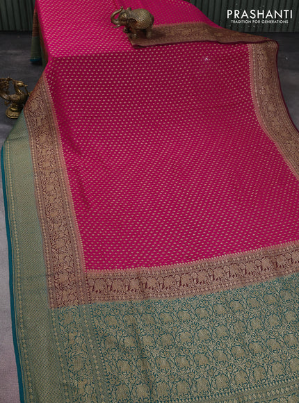Banarasi georgette saree pink and teal green with allover thread & zari woven butta weaves and long woven border