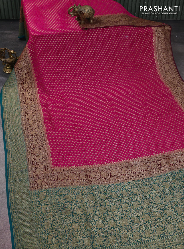 Banarasi georgette saree pink and teal green with allover thread & zari woven butta weaves and long woven border