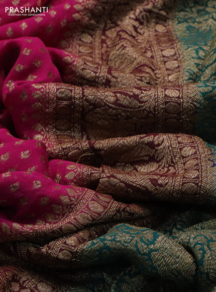 Banarasi georgette saree pink and teal green with allover thread & zari woven butta weaves and long woven border