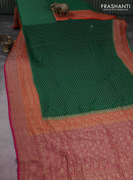 Banarasi georgette saree green and pink with allover thread & zari woven butta weaves and long woven border