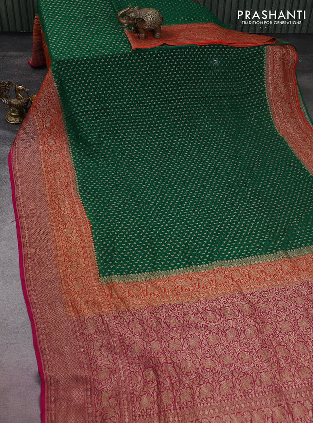 Banarasi georgette saree green and pink with allover thread & zari woven butta weaves and long woven border