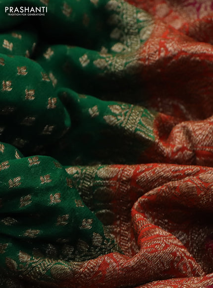 Banarasi georgette saree green and pink with allover thread & zari woven butta weaves and long woven border