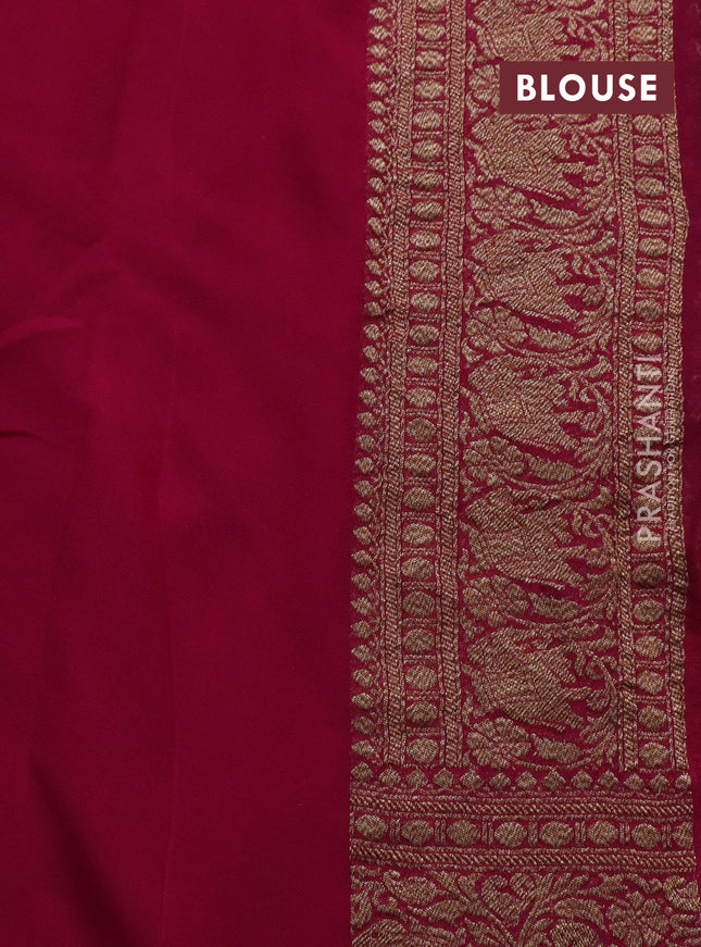 Banarasi georgette saree green and pink with allover thread & zari woven butta weaves and long woven border