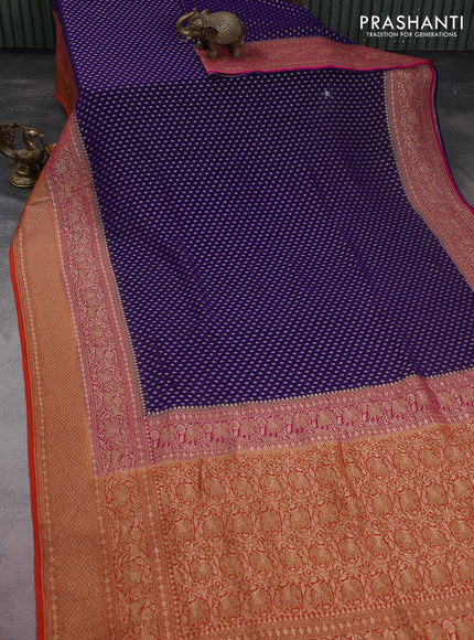 Banarasi georgette saree blue and pink orange with allover thread & zari woven butta weaves and long woven border